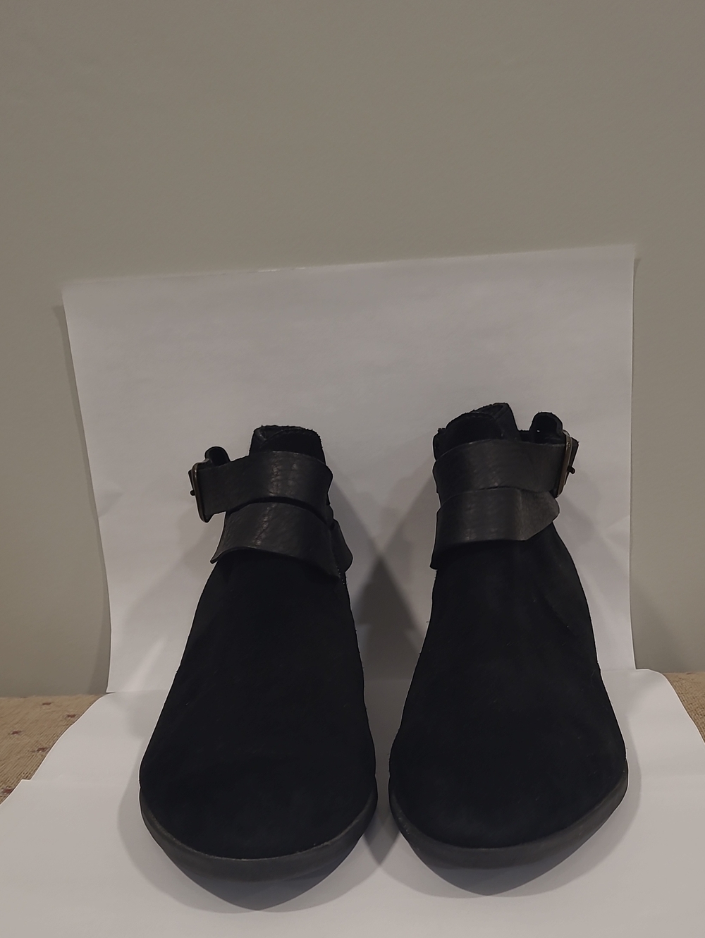Clarks Black Suede Ankle Booties with Strap